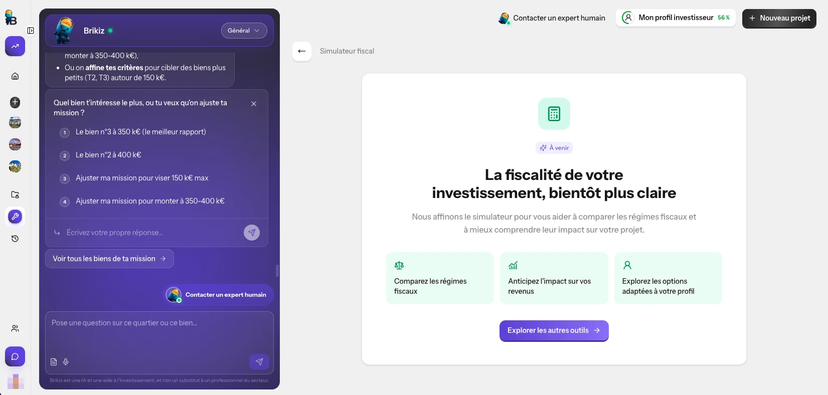 Simulateur fiscal de l'app Brikiz, à venir : comparer les régimes fiscaux, anticiper l'impact sur tes revenus, explorer les options adaptées à ton profil